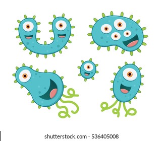 A set of cute green germs / bacteria isolated on a white background
