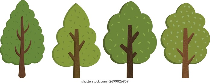 Conjunto de bonito verde árvores ilustração desenho animado Clipart isolado