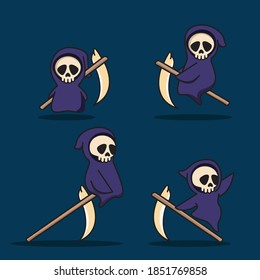 Set of cute grim reaper  in vector illustration
