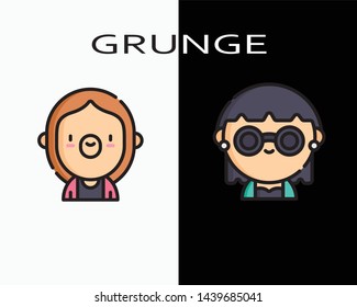 Set cute grunge icon on black and white background - fashion - style - cool - vector