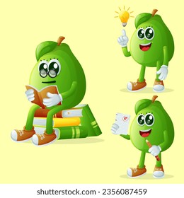 Set of cute guava characters being clever. Perfect for kids, merchandise and sticker, banner promotion or blog
