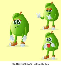 Set of cute guava characters with different facial expressions. Perfect for kids, merchandise and sticker
