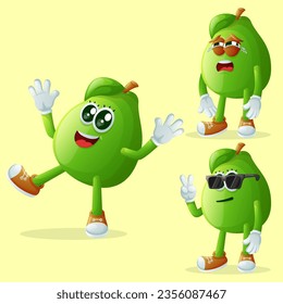 Set of cute guava characters with emoticon faces. Perfect for kids, merchandise and sticker, banner promotion or blog
