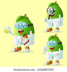 Set of cute guava characters as scientists. Perfect for kids, merchandise and sticker, banner promotion or blog

