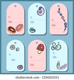 Set with cute gypsy doodles gift tags. Vector labels collection