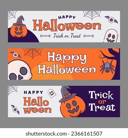 set of cute halloween banner with outlined style