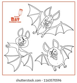 Set of cute Halloween bat outlined for coloring page