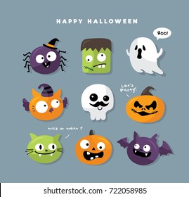 Set of cute Halloween cartoon characters design