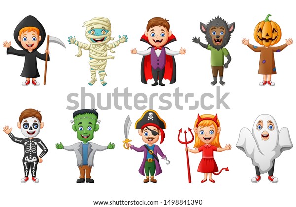 Set Cute Halloween Cartoon Costumes Children Stock Vector (Royalty Free ...