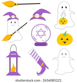 conjunto de bonitos elementos de desenhos animados de Halloween para festa ou decoração de cartão