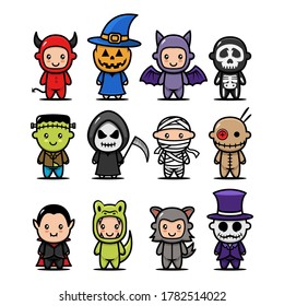 Set of cute halloween costume design icon illustration