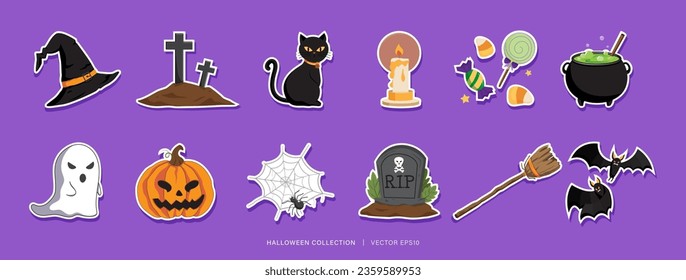 Set of cute Halloween decoration element sticker vector graphic decign