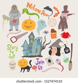 Set of cute halloween doodles 