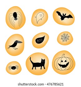 Set of cute halloween doodles, hand drawn sticker. Vector illustration. 