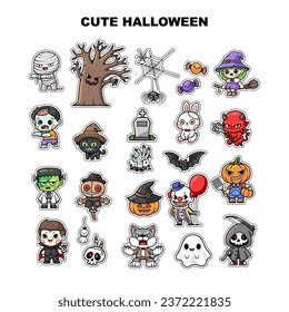 Set of cute Halloween Element, bundle of Halloween cartoon, isolated vector illustration, adorable mascot character