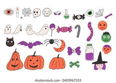 Set of cute halloween element decoration vector illustration