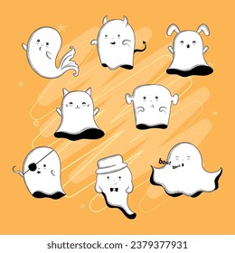 Set of cute halloween ghost characters Vector illustration