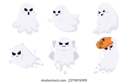 Set of cute halloween ghost characters Vector