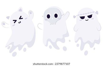 Set of cute halloween ghost characters Vector