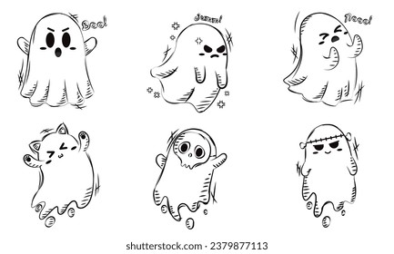 Set of cute halloween ghost characters Vector