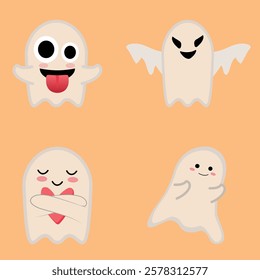 Set Of Cute Halloween Ghost Emojis