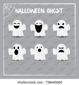 set of cute halloween ghost illustration vector