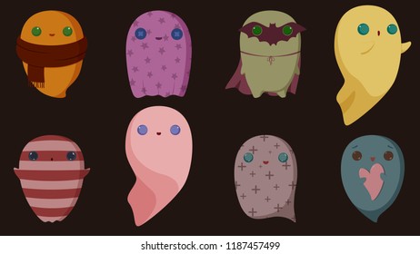 set of cute halloween ghosts
