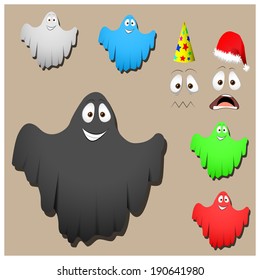 Set of cute halloween  ghosts for design isolated on background. Set of emotions.