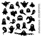 set of cute halloween ghosts illustration design. Black ghost icon. Flat halloween ghosts vector illustration on white background