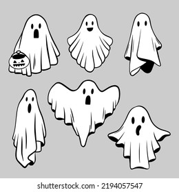 set of cute halloween ghosts illustration design, flat halloween ghosts element collection template vector