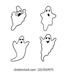 Set of cute halloween ghosts illustration design, doodle halloween ghosts element collection template vector