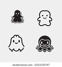 set of cute halloween ghosts illustration design vector isolated on white background