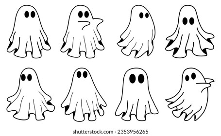 set of cute halloween ghosts illustration, flat halloween ghosts element, vector illustration