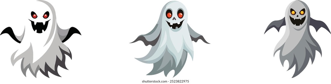 set of cute halloween ghosts illustration design. 