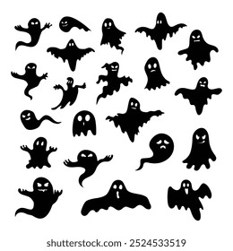 set of cute halloween ghosts illustration design. Flat halloween ghosts vector illustration on white background