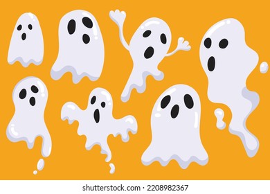set of cute halloween ghosts illustration,halloween ghosts element collection template vector