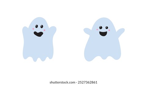 Set with cute Halloween ghosts isolated on white background. Vector illustration