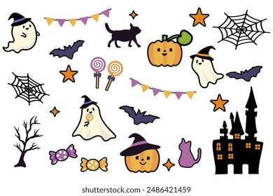 A set of cute Halloween illustrations.