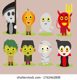 monstruo conjunto para halloween, muy lindo para tu decoración de fiesta de halloween o tarjeta de halloween