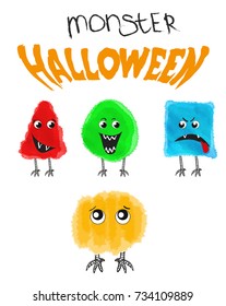 Set of cute halloween monsters. Vector illustration.