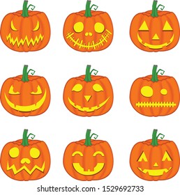 Set of cute Halloween pumpkins 