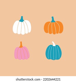 Set of cute Halloween pumpkins, doodle vector illustration