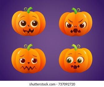 Set of cute halloween pumpkins with funny face