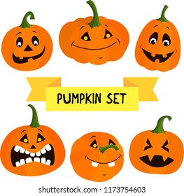 Set of cute halloween pumpkins. Isolated on white background.