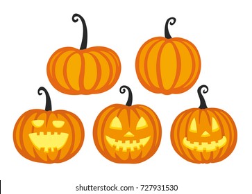 Set of cute halloween pumpkins. Isolated on white background. Flat style vector illustration.