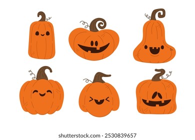 Conjunto de abóboras de Halloween bonitas, Jack o'lantern. Ilustração vetorial em estilo plano para seu design.