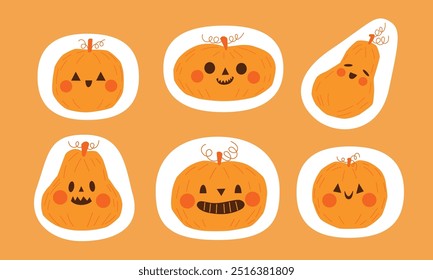 Set of cute Halloween pumpkins. Cute pumpkins for scrapbooking, greeting card, party invitation, poster