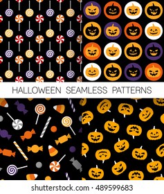 Set of cute halloween seamless pattern background.