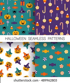 Set of cute halloween seamless pattern background.