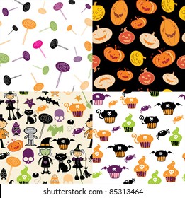 set of cute halloween seamless patterns